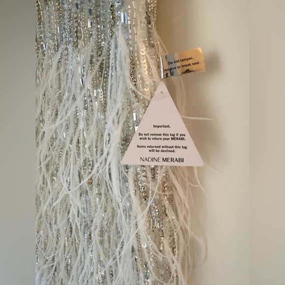 NWT Nadine Merabi Christy Dress - White Feathers & Silver Sequins, Size Small - Picture 3 of 7